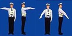 圖中警察手勢為___信號。