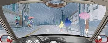 雨天遇到這些撐雨傘和穿雨衣的行人在路邊行走怎樣通行？<br/>①.注意觀察行人動(dòng)態(tài)<br/>②.適當(dāng)降低車速<br/>③.保持安全距離<br/>④.提前輕按喇叭提醒<br/><label style=color:red >（說明：本題正式考試時(shí)為多選題，我站已處理成單選，將選項(xiàng)放在題目中）</label>