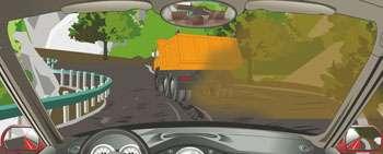 駕駛機動車在山區道路遇到這種情況要加速超越前車。