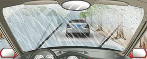 在這種雨天跟車行駛使用燈光，以下做法正確的是？