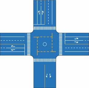 如圖所示，路口中心黃色標線內為非機動車禁駛區，用于告示駕駛人禁止在該區域內臨時停車。